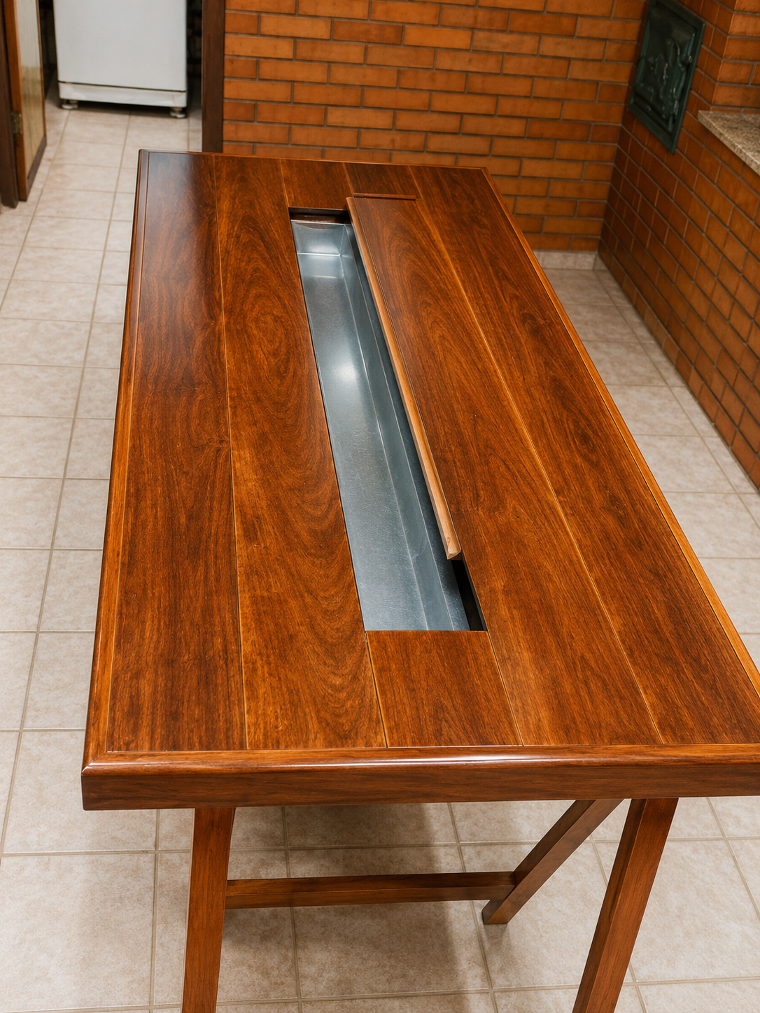 Mesa artesanal com canal integrado